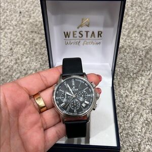Westar Black Leather Chronograph Watch